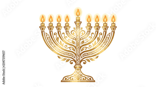 Bild auf Leinwand Golden Menorah with Nine Candles.