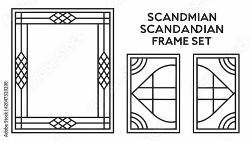 Decorative scandinavian frame set line art with scandinavian, geometric