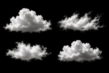 Set of Realistic White Cloud Shapes on Black Background