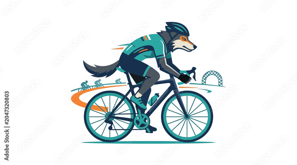 Naklejka premium Anthropomorphic Dog Cyclist Racing Bicycle