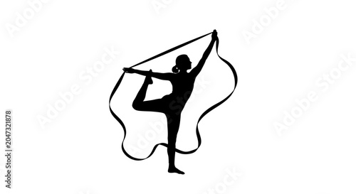 Schilderij op canvas Silhouette of Rhythmic Gymnast Performing with Ribbon Illustration