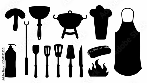 Set of barbecue and grilling tools silhouettes