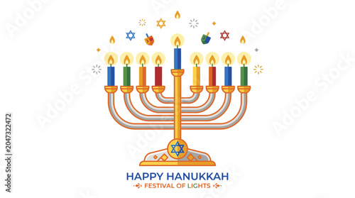 Photos Hanukkah menorah with colorful candles 1.
