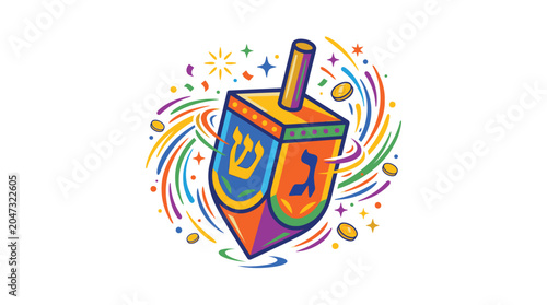 Photos Colorful Dreidel with Hebrew Letters 2.