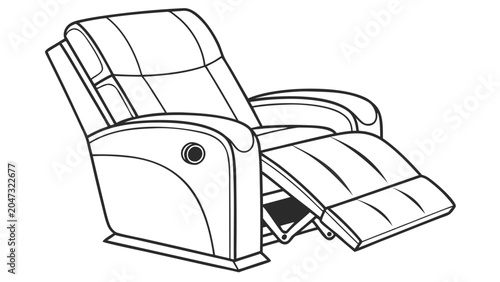 Comfortable modern recliner chair line art drawing with recliner, furniture