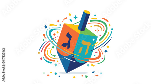 Cuadro en lienzo Colorful Dreidel with Hebrew Letters.