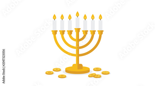 Golden Menorah with White Candles 1.