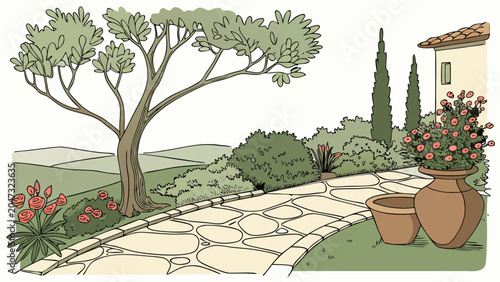 Garden path with mediterranean vibe landscape terracotta mediterranean