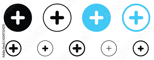 Add Plus Icon Symbol Set featuring create icons and more button designs in filled, thin line, outline and stroke styles for apps and websites