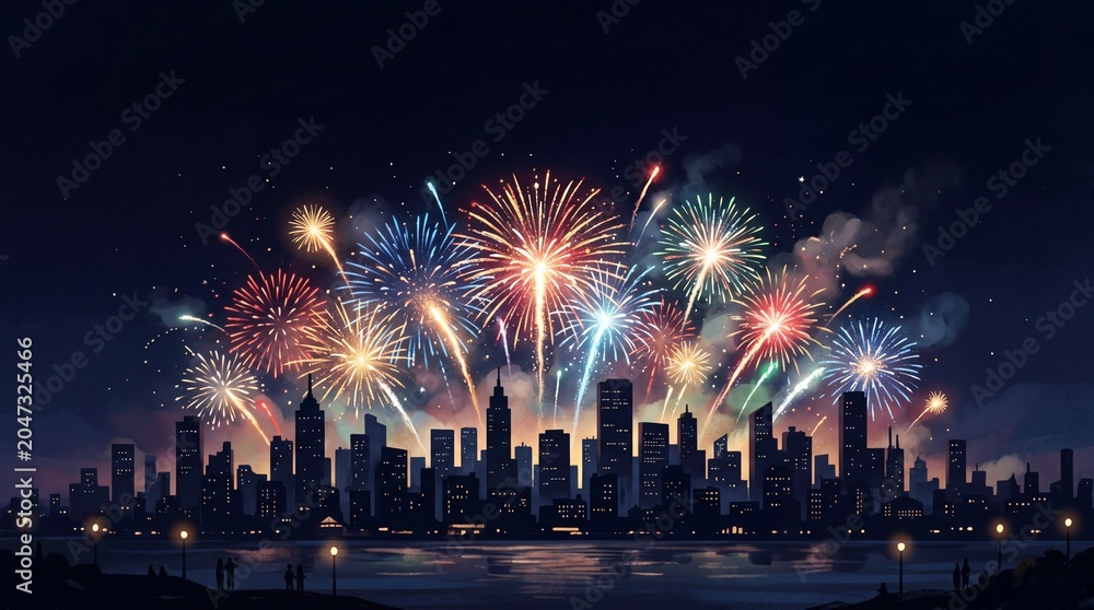 Fototapeta premium Festive fireworks over a night city