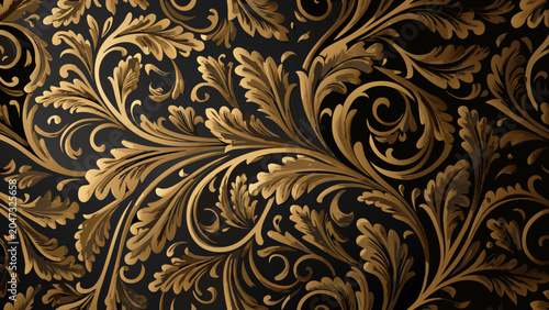 Tableau sur toile Ornate floral ornament with swirling leaves and detailed curves a repeating vect