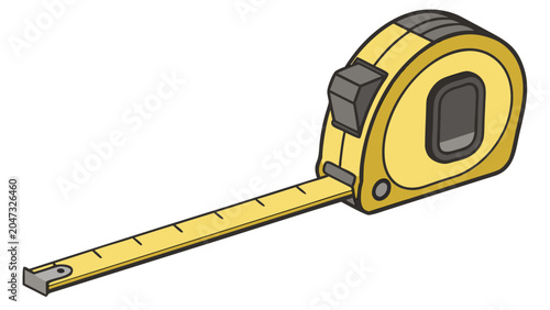 Retractable yellow measuring tape construction tool with construction, carpentry