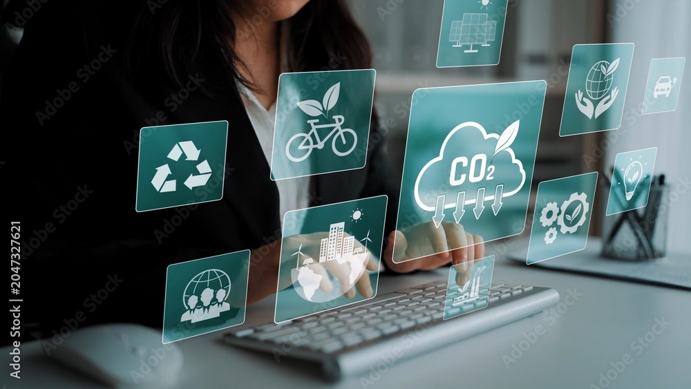 Fototapeta premium ESG concept integrates environmental, social, and governance practices to promote sustainability, responsibility, and ethical business development Marrow