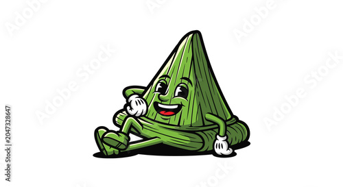 Quadro su tela Smiling green triangular cartoon leaf character.