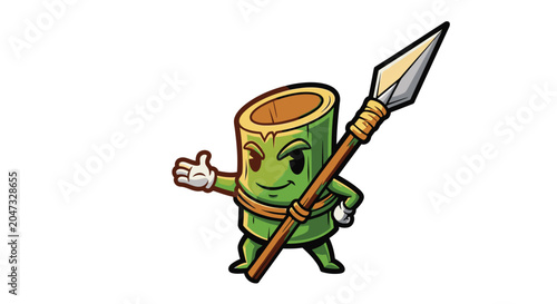Cuadro en lienzo Smiling green cartoon character with spear.