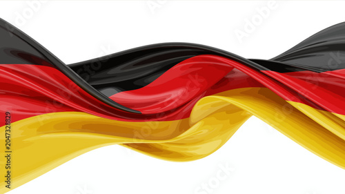German Flag Wave: A national German flag rendered in sleek, flowing fabric, showcasing the iconic black, red, and gold colors against a clean backdrop.