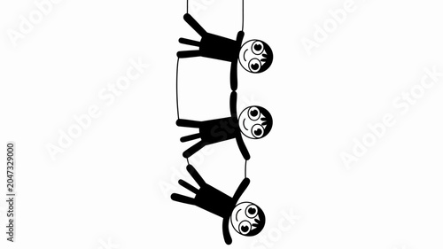 Teamwork Tower: Three stick figures linked together form a human tower, representing cooperation and collective effort in this stylized graphic.