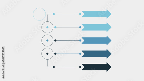 Infographic Flow Diagram: A clean and modern infographic presents a series of interconnected circular nodes leading to directional arrows, illustrating a process, sequence.