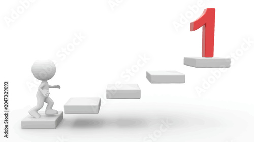 The First Step: A stylized figure ascends a series of white steps, moving towards a large red number '1', symbolizing progress, new beginnings, and the start of a journey or challenge.