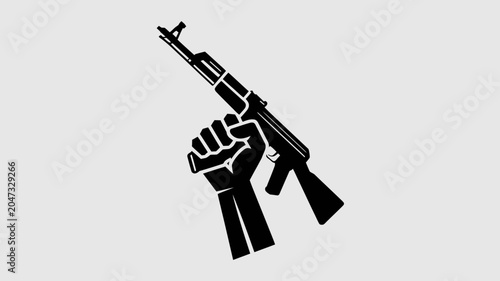 Armed Fist Symbol: A powerful black fist grips a rifle, symbolizing protest, revolution, or armed struggle. This stark graphic conveys a strong message of resistance and power.