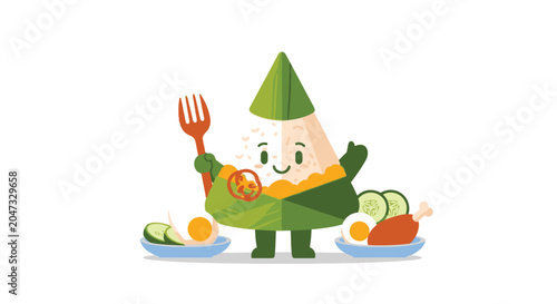 Fényképezés Cartoon character holding a fork eating.