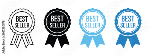 Konstfotografi Best Seller Badge Icons Pack featuring outline and solid style labels, black and
