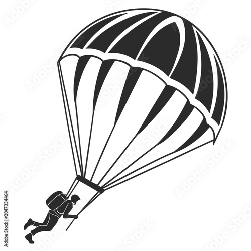 Photos Person parachuting with a striped parachute in a minimalist black and white illu