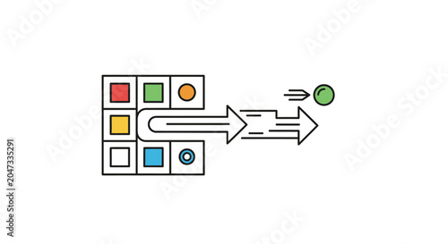 Bilde på lerret A minimalist graphic showing a geometric shape launching a small sphere forward
