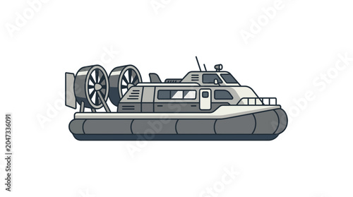 Obraz na płótnie Hovercraft vehicle illustration, amphibious transport, air cushion vehicle, side