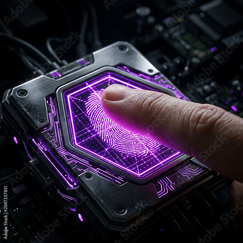 Fingerprint Security Scan on Futuristic Glowing Device