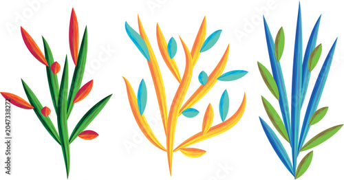 colorful abstract modern leaves creative bright tree set
