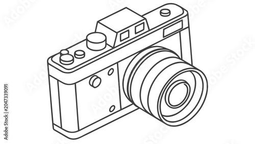 Digital camera isometric view line art graphic illustration with photography