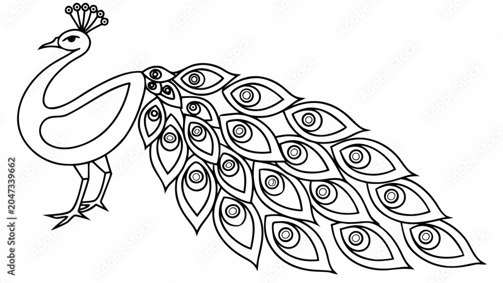 Fototapeta premium Minimalist line art peacock illustration with illustration ornamental stylized