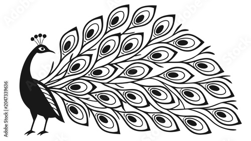 Schilderij op canvas Stylized peacock graphic with ornate fanned feathers and elegant silhouette