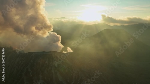 Amazing Mount Bromo volcano during sunrise or sunset sky over Mountains Penanjakan in Bromo Tengger Semeru National Park,East Java,Indonesia,Landscape background