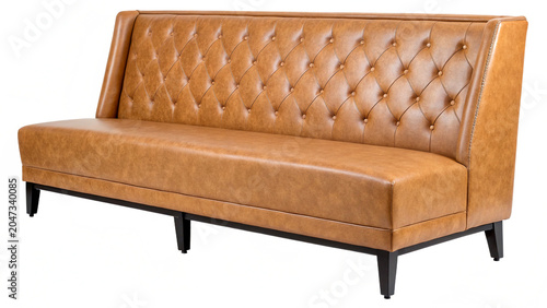 Foto Classic tufted brown leather bench sofa without armrests waiting area lounge fur