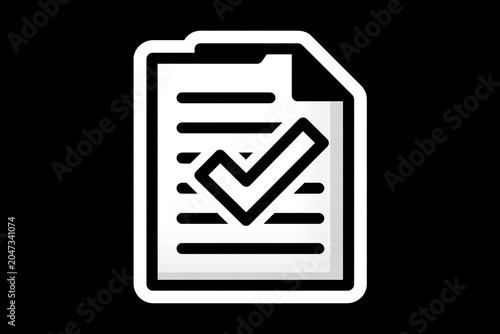 Check mark icon. Approvement concept. Document, file, clipboard, checklist. 3d realistic vector illustration. Contract papers. Document. Folder with Stack of agreements. Documents papers. Contract