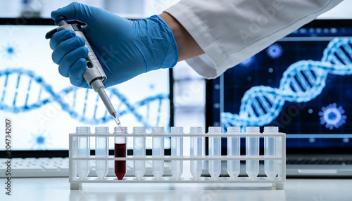 Biotech Researcher Testing Blood Sample for Hantavirus Detection