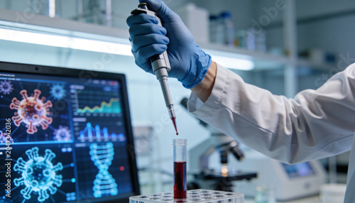 Scientist Using Pipette for Hantavirus Vaccine Research in Medical Laboratory