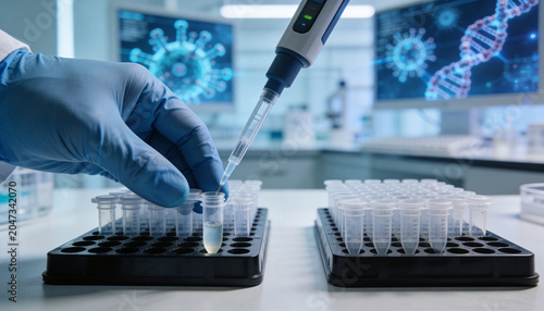 Biotechnology Research and DNA Analysis with Pipette and Glass Test Tubes