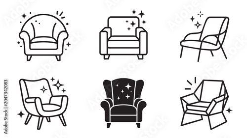Set of armchair icons, furniture line art, comfortable seating collection vector