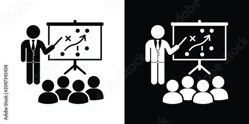 Fotografía Coach explaining tactics to a sports team on a presentation whiteboard easel