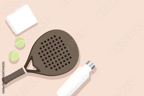 Padel Tennis Equipment Flat Vector Illustration with Racket Balls and Water Bottle