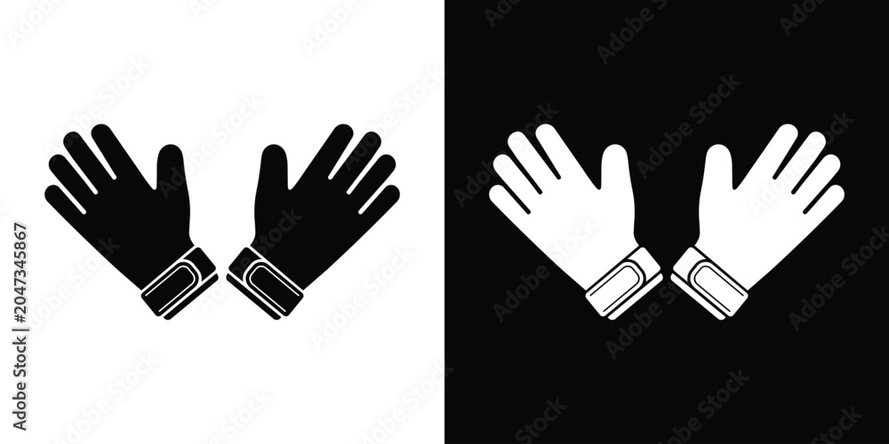 Fototapeta premium Pair of goalkeeper or athletic gloves vector icon. Clean black and white protection gear symbol for football keepers, fitness training, and winter sportswear branding.