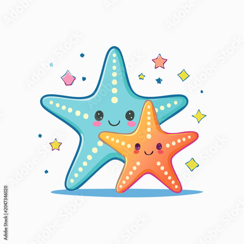 Cute Cartoon Starfish Family