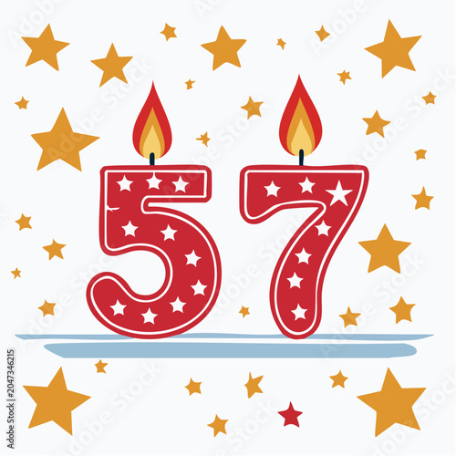 Number 57 Birthday Candles with Stars