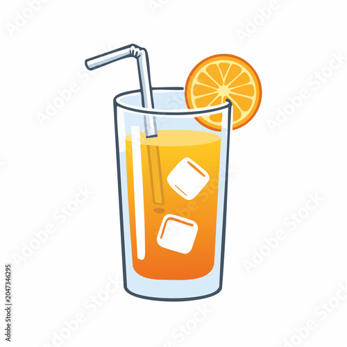 Refreshing Orange Juice with Ice and Orange Slice