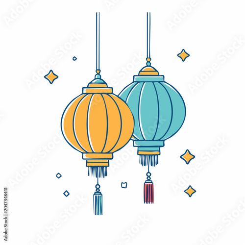 Two hanging lanterns with stars