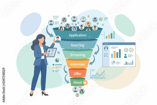 Recruitment Funnel and HR Analytics Vector Illustration
