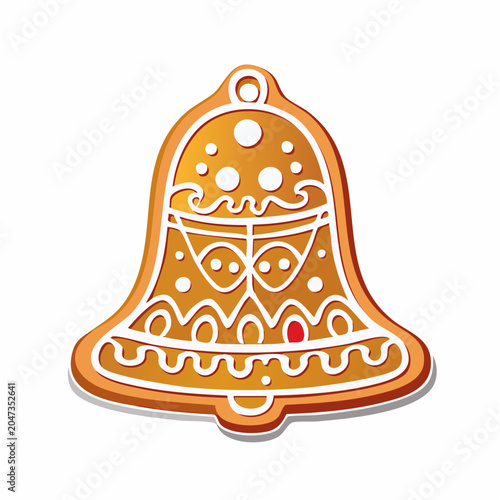 Gingerbread Bell Cookie with White Icing